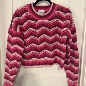 Pink Rose Women's Chevron Knit Sweater - Pink and White